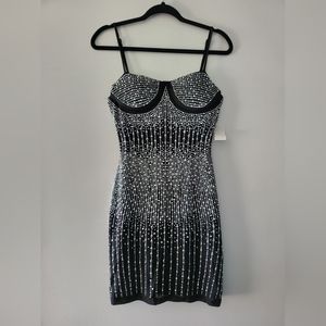 Black beaded stretch mini dress nwt